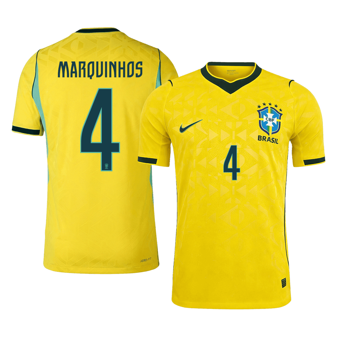 Brazil World Cup Player Version Trikot Heim 2026 MARQUINHOS #4 Slim Fit