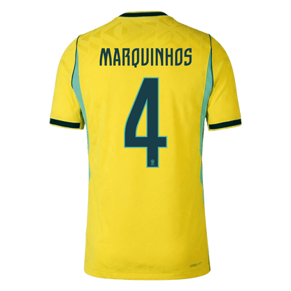 Brazil World Cup Player Version Trikot Heim 2026 MARQUINHOS #4 Slim Fit